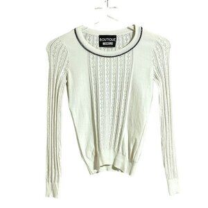 Boutique Moschino Ivory Sweater Chain Trim Diamond Knit Pullover SZ 2 US NEW